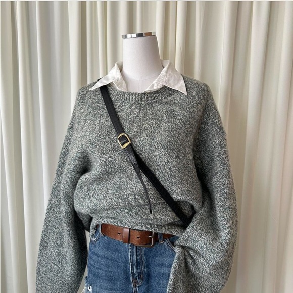 Vintage 90s Lands' End Green Marled Wool Crewneck Sweater |Cozy Grandpacore Knit - Picture 6 of 10